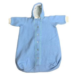 Vintage Ladybird Infant Bunting 0-12m Blue Fleece Stroller Sac Buttons Hooded